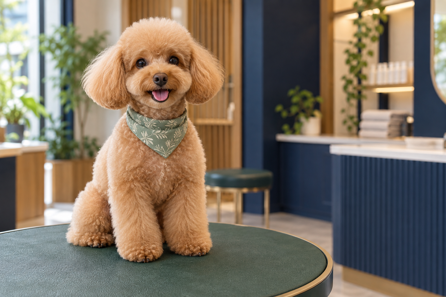 在毛日子完成美容的杏色貴賓犬